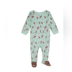 Rudolph and Santa Mint Green One Piece pajama size